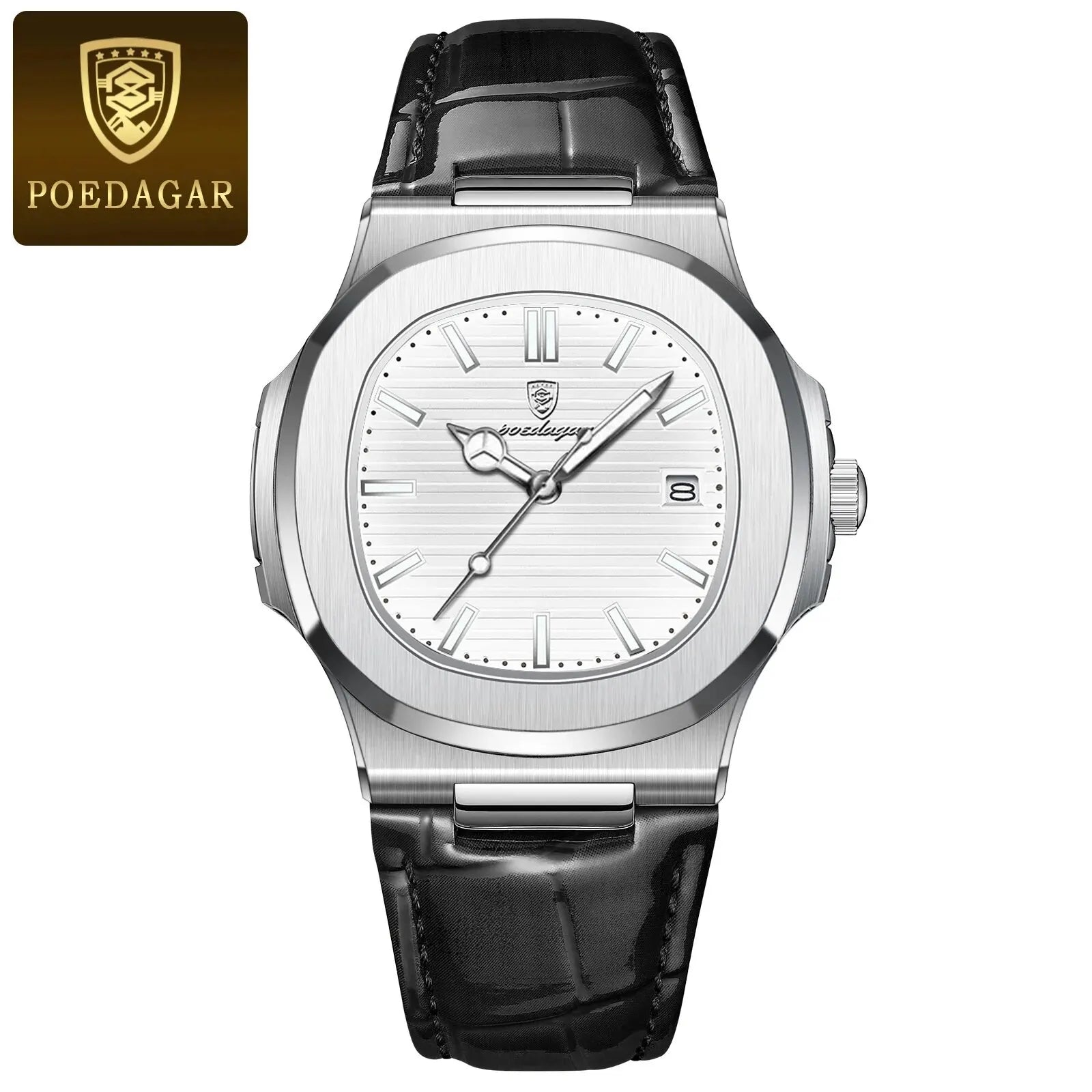 POEDAGAR Top Luxury Square Man Watch High Quality Leather