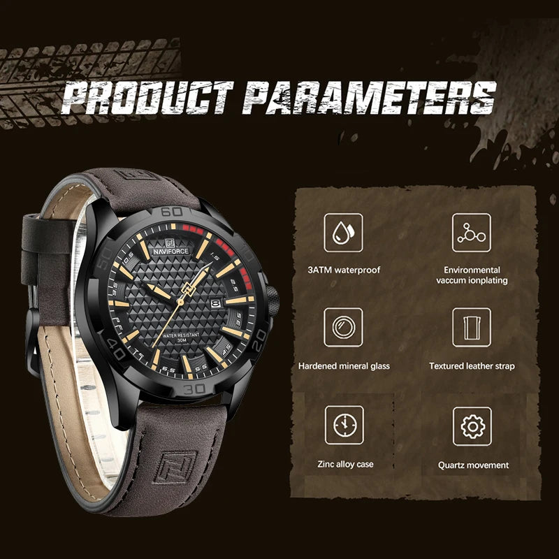 NAVIFORCE Men Casual Sport Military Business Leather Waterproof